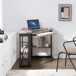 Corner Desk, 29.5 in. W Triangle Antique Brown Computer Desk, Wooden Desk, Steel Frame Computer Desk with Keyboard Tray by VECELO 17 Corner Desk, 29.5 in. W Triangle Antique Brown Computer Desk, Wooden Desk, Steel Frame Computer Desk with Keyboard Tray by VECELO -Camaflexi Shop antique brown vecelo computer desks khd xjm cd03 atb 1f 1000