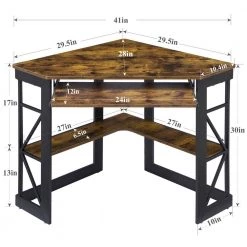 Corner Desk, 29.5 in. W Triangle Antique Brown Computer Desk, Wooden Desk, Steel Frame Computer Desk with Keyboard Tray by VECELO 16 Corner Desk, 29.5 in. W Triangle Antique Brown Computer Desk, Wooden Desk, Steel Frame Computer Desk with Keyboard Tray by VECELO -Camaflexi Shop antique brown vecelo computer desks khd xjm cd03 atb 4f 1000