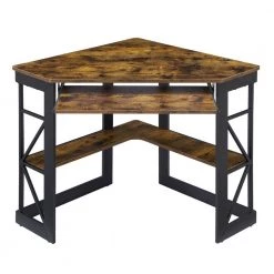 Corner Desk, 29.5 in. W Triangle Antique Brown Computer Desk, Wooden Desk, Steel Frame Computer Desk with Keyboard Tray by VECELO
