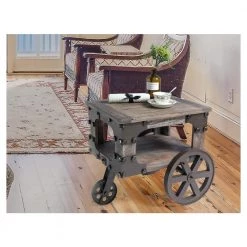 Industrial Wagon Style Small Rustic End Table with Storage Shelf and Wheels by Vintiquewise -Camaflexi Shop antique gray vintiquewise end side tables qi003638 s 31 1000