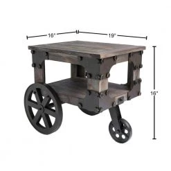 Industrial Wagon Style Small Rustic End Table with Storage Shelf and Wheels by Vintiquewise -Camaflexi Shop antique gray vintiquewise end side tables qi003638 s 40 1000