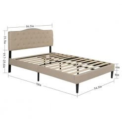 Bed Frame with Button, Beige Wood Frame Slat Support Easy Assembly Full Platform Bed Frame With Upholstered Headboard by VECELO 14 Bed Frame with Button, Beige Wood Frame Slat Support Easy Assembly Full Platform Bed Frame With Upholstered Headboard by VECELO -Camaflexi Shop beige vecelo platform beds khd btj rf04 bge 1f 1000