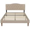 Bed Frame with Button, Beige Wood Frame Slat Support Easy Assembly Full Platform Bed Frame With Upholstered Headboard by VECELO -Camaflexi Shop beige vecelo platform beds khd btj rf04 bge 64 1000