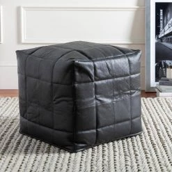 Lorryne Solid Black Leather Cube Accent Pouf by Artistic Weavers 9 Lorryne Solid Black Leather Cube Accent Pouf by Artistic Weavers -Camaflexi Shop black artistic weavers ottomans s00161040741 31 1000