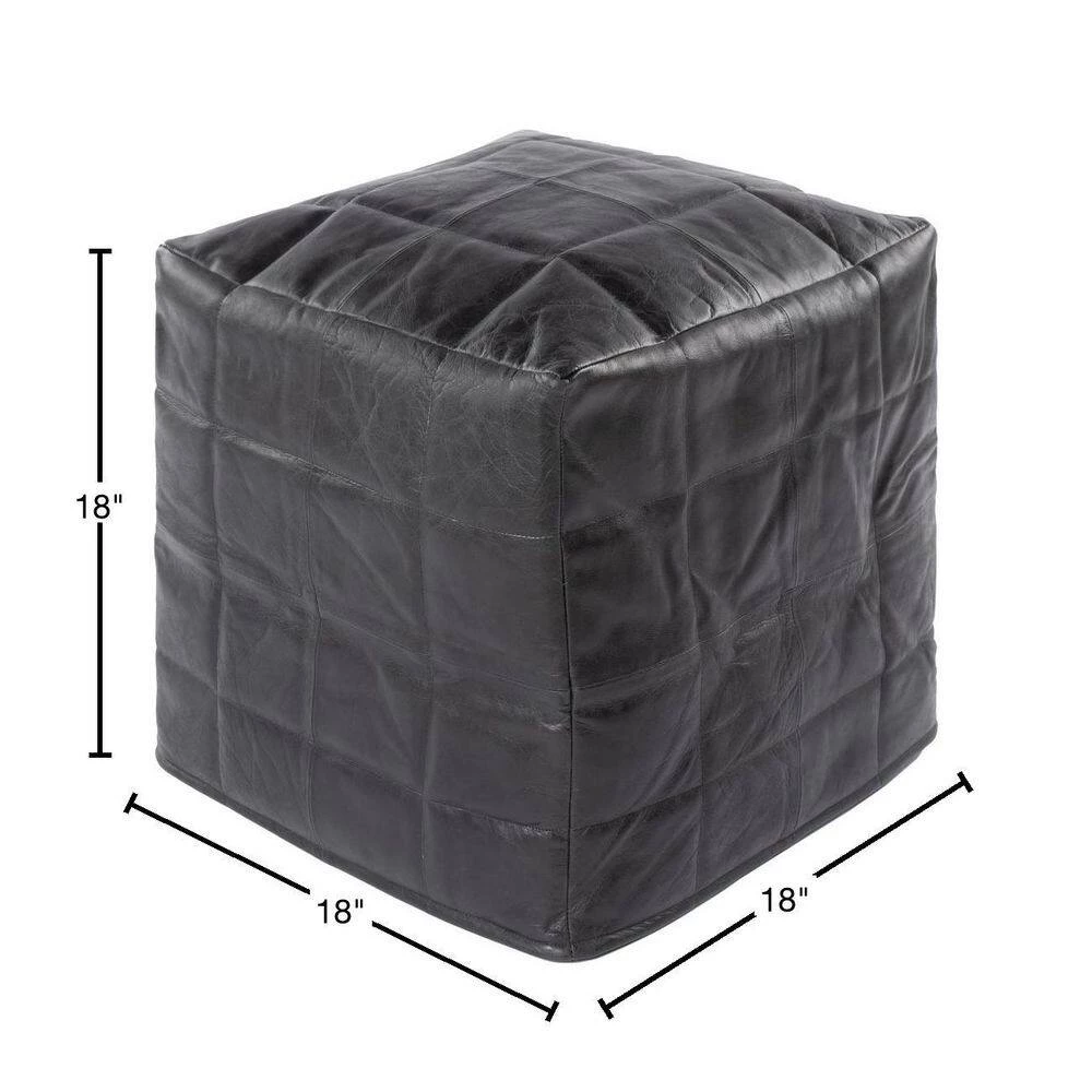 Lorryne Solid Black Leather Cube Accent Pouf by Artistic Weavers 4 Lorryne Solid Black Leather Cube Accent Pouf by Artistic Weavers - Image 2