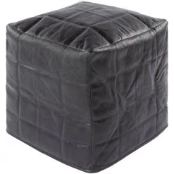 Lorryne Solid Black Leather Cube Accent Pouf by Artistic Weavers
