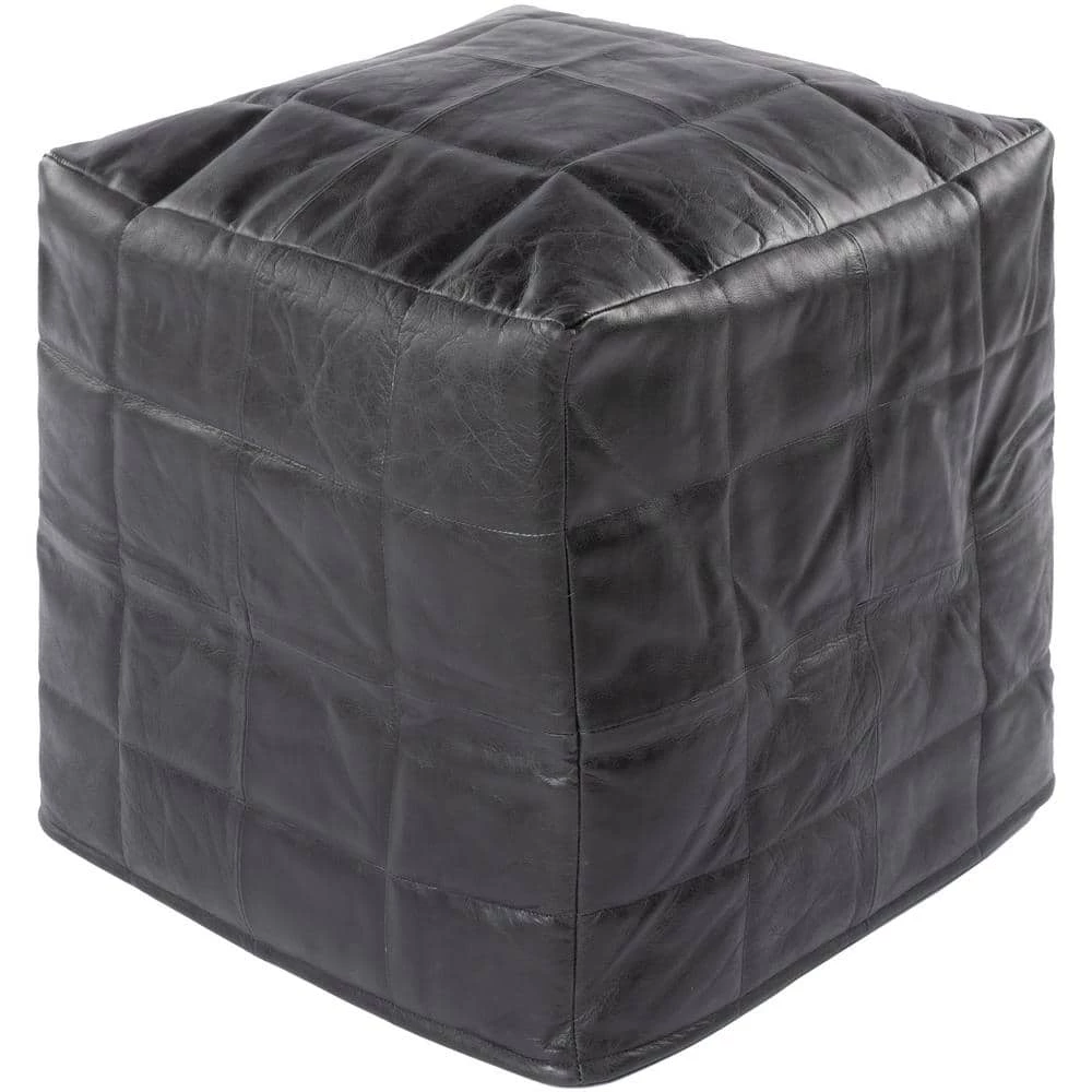 Lorryne Solid Black Leather Cube Accent Pouf by Artistic Weavers 3 Lorryne Solid Black Leather Cube Accent Pouf by Artistic Weavers