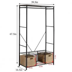 Garment Heavy-Duty Coat Rack Black Metal Freestanding 2 Storage Baskets for Bedroom, Cloakroom, Clothing Store, Etc. by VECELO 15 Garment Heavy-Duty Coat Rack Black Metal Freestanding 2 Storage Baskets for Bedroom, Cloakroom, Clothing Store, Etc. by VECELO -Camaflexi Shop black vecelo coat racks khd xf chr01 brn 1f 1000