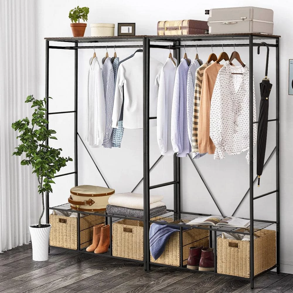 Garment Heavy-Duty Coat Rack Black Metal Freestanding 2 Storage Baskets for Bedroom, Cloakroom, Clothing Store, Etc. by VECELO 10 Garment Heavy-Duty Coat Rack Black Metal Freestanding 2 Storage Baskets for Bedroom, Cloakroom, Clothing Store, Etc. by VECELO - Image 8