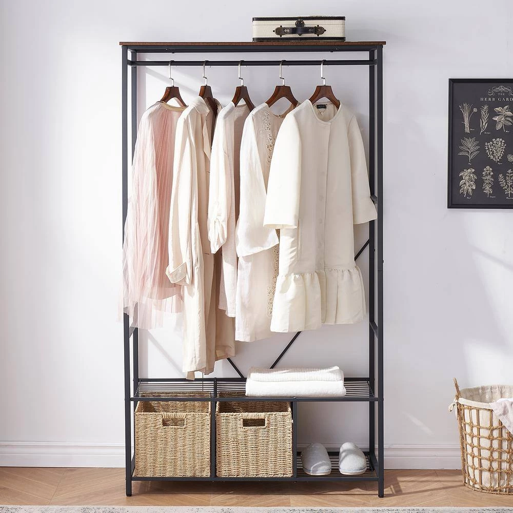 Garment Heavy-Duty Coat Rack Black Metal Freestanding 2 Storage Baskets for Bedroom, Cloakroom, Clothing Store, Etc. by VECELO 5 Garment Heavy-Duty Coat Rack Black Metal Freestanding 2 Storage Baskets for Bedroom, Cloakroom, Clothing Store, Etc. by VECELO - Image 3