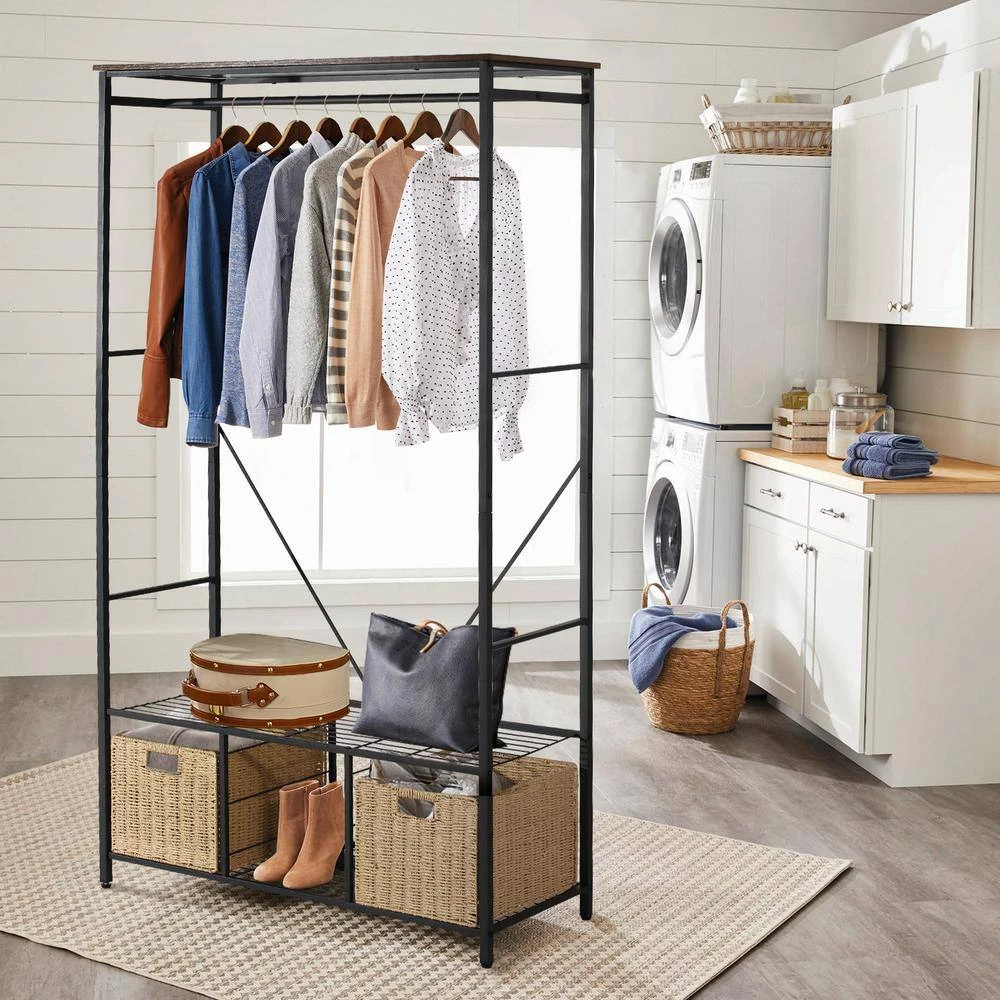 Garment Heavy-Duty Coat Rack Black Metal Freestanding 2 Storage Baskets for Bedroom, Cloakroom, Clothing Store, Etc. by VECELO 9 Garment Heavy-Duty Coat Rack Black Metal Freestanding 2 Storage Baskets for Bedroom, Cloakroom, Clothing Store, Etc. by VECELO - Image 7