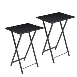Rectangle Foldable TV Tray Portable Wooden Snack Table For Room，Office, School， 26"H Tiny Desk, Set of 2, Black, 13.8"W by VECELO
