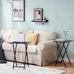 Rectangle Foldable TV Tray Portable Wooden Snack Table For Room，Office, School， 26"H Tiny Desk, Set of 2, Black, 13.8"W by VECELO -Camaflexi Shop black vecelo end side tables khd xf dst01 blk c3 1000