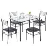 5 Pcs Dining Table Set, Home Dining Table and 4 Chairs Set with Tempered Glass Tabletop Padded Seat，43.3"X27.5"X30" by VECELO -Camaflexi Shop black vecelo kitchen dining tables khd xjm tc01 64 1000