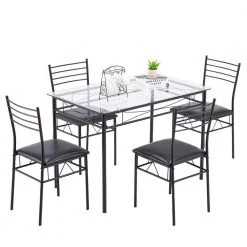 5 Pcs Dining Table Set, Home Dining Table and 4 Chairs Set with Tempered Glass Tabletop Padded Seat，43.3"X27.5"X30" by VECELO