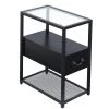 Black Wooden Side Table 1-Drawers & Open Shelf, Narrow Nightstand Tempered Glass Top 19.7 in. L x 11 in. W x 23.6 in. H by VECELO -Camaflexi Shop black vecelo nightstands khd xf nt01 blk 64 1000