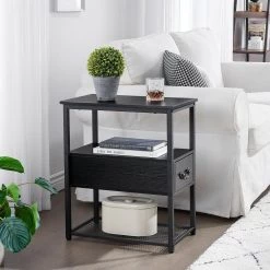 Black Side Table, 3-Tier Nightstand 1 Drawer, Narrow End Table Stable and Sturdy 20.5 in. L x 12.6 in. W x 23.6 in. H by VECELO 16 Black Side Table, 3-Tier Nightstand 1 Drawer, Narrow End Table Stable and Sturdy 20.5 in. L x 12.6 in. W x 23.6 in. H by VECELO -Camaflexi Shop black vecelo nightstands khd xf nt02 blk 1f 1000