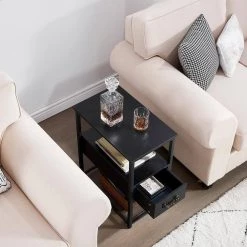 Black Side Table, 3-Tier Nightstand 1 Drawer, Narrow End Table Stable and Sturdy 20.5 in. L x 12.6 in. W x 23.6 in. H by VECELO 19 Black Side Table, 3-Tier Nightstand 1 Drawer, Narrow End Table Stable and Sturdy 20.5 in. L x 12.6 in. W x 23.6 in. H by VECELO -Camaflexi Shop black vecelo nightstands khd xf nt02 blk 31 1000