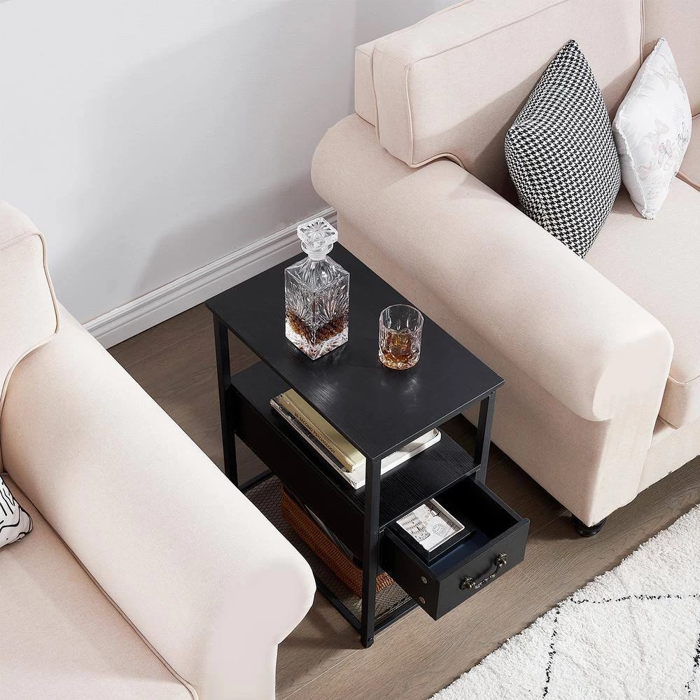 Black Side Table, 3-Tier Nightstand 1 Drawer, Narrow End Table Stable and Sturdy 20.5 in. L x 12.6 in. W x 23.6 in. H by VECELO 11 Black Side Table, 3-Tier Nightstand 1 Drawer, Narrow End Table Stable and Sturdy 20.5 in. L x 12.6 in. W x 23.6 in. H by VECELO - Image 9