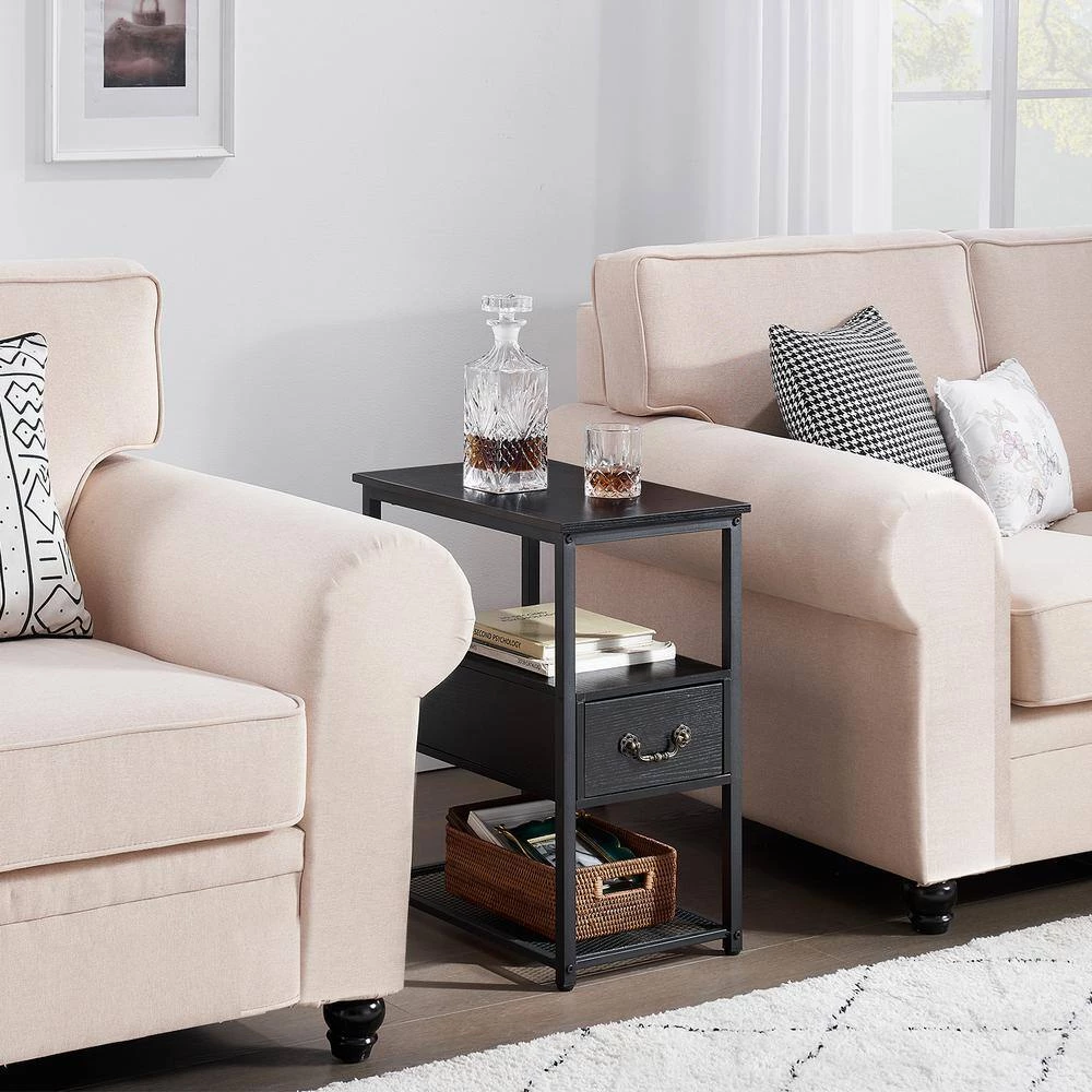 Black Side Table, 3-Tier Nightstand 1 Drawer, Narrow End Table Stable and Sturdy 20.5 in. L x 12.6 in. W x 23.6 in. H by VECELO 9 Black Side Table, 3-Tier Nightstand 1 Drawer, Narrow End Table Stable and Sturdy 20.5 in. L x 12.6 in. W x 23.6 in. H by VECELO - Image 7