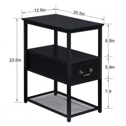 Black Side Table, 3-Tier Nightstand 1 Drawer, Narrow End Table Stable and Sturdy 20.5 in. L x 12.6 in. W x 23.6 in. H by VECELO 15 Black Side Table, 3-Tier Nightstand 1 Drawer, Narrow End Table Stable and Sturdy 20.5 in. L x 12.6 in. W x 23.6 in. H by VECELO -Camaflexi Shop black vecelo nightstands khd xf nt02 blk 4f 1000