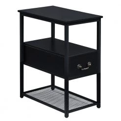 Black Side Table, 3-Tier Nightstand 1 Drawer, Narrow End Table Stable and Sturdy 20.5 in. L x 12.6 in. W x 23.6 in. H by VECELO