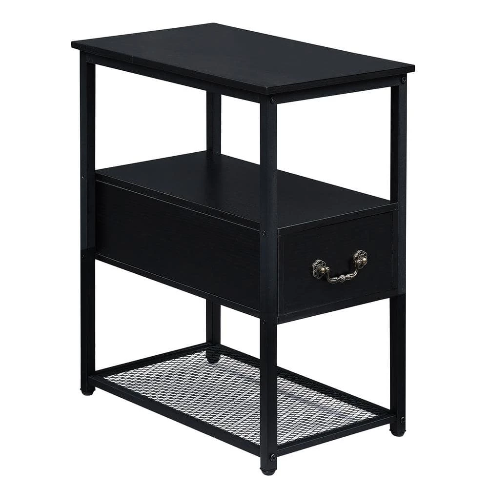 Black Side Table, 3-Tier Nightstand 1 Drawer, Narrow End Table Stable and Sturdy 20.5 in. L x 12.6 in. W x 23.6 in. H by VECELO 3 Black Side Table, 3-Tier Nightstand 1 Drawer, Narrow End Table Stable and Sturdy 20.5 in. L x 12.6 in. W x 23.6 in. H by VECELO
