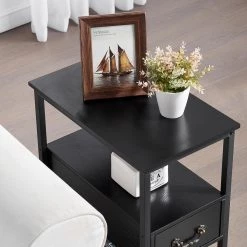 Black Side Table, 3-Tier Nightstand 1 Drawer, Narrow End Table Stable and Sturdy 20.5 in. L x 12.6 in. W x 23.6 in. H by VECELO 13 Black Side Table, 3-Tier Nightstand 1 Drawer, Narrow End Table Stable and Sturdy 20.5 in. L x 12.6 in. W x 23.6 in. H by VECELO -Camaflexi Shop black vecelo nightstands khd xf nt02 blk 66 1000