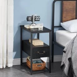 Black Side Table, 3-Tier Nightstand 1 Drawer, Narrow End Table Stable and Sturdy 20.5 in. L x 12.6 in. W x 23.6 in. H by VECELO 14 Black Side Table, 3-Tier Nightstand 1 Drawer, Narrow End Table Stable and Sturdy 20.5 in. L x 12.6 in. W x 23.6 in. H by VECELO -Camaflexi Shop black vecelo nightstands khd xf nt02 blk c3 1000