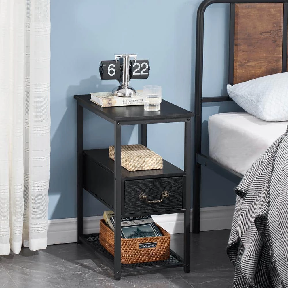 Black Side Table, 3-Tier Nightstand 1 Drawer, Narrow End Table Stable and Sturdy 20.5 in. L x 12.6 in. W x 23.6 in. H by VECELO 6 Black Side Table, 3-Tier Nightstand 1 Drawer, Narrow End Table Stable and Sturdy 20.5 in. L x 12.6 in. W x 23.6 in. H by VECELO - Image 4