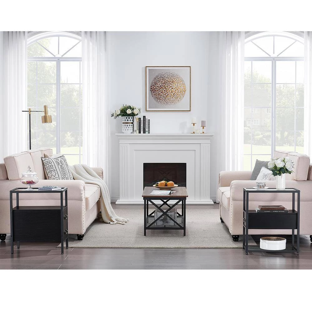 Black End Table Narrow Side Table 2-Drawers & Open Storage Shelf Glass Top Nightstand 19.7 in. L x 11 in. W x 23.6 in. H by VECELO 11 Black End Table Narrow Side Table 2-Drawers & Open Storage Shelf Glass Top Nightstand 19.7 in. L x 11 in. W x 23.6 in. H by VECELO - Image 9