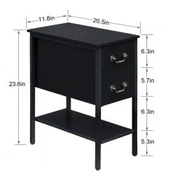 Black End Table, Narrow Chairside Table 2-Drawers and Open Storage Shelf, Nightstand 20.5 in. L x 11.8 in. W x 23.6 in. by VECELO 14 Black End Table, Narrow Chairside Table 2-Drawers and Open Storage Shelf, Nightstand 20.5 in. L x 11.8 in. W x 23.6 in. by VECELO -Camaflexi Shop black vecelo nightstands khd xf nt04 blk 1f 1000