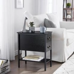 Black End Table, Narrow Chairside Table 2-Drawers and Open Storage Shelf, Nightstand 20.5 in. L x 11.8 in. W x 23.6 in. by VECELO 13 Black End Table, Narrow Chairside Table 2-Drawers and Open Storage Shelf, Nightstand 20.5 in. L x 11.8 in. W x 23.6 in. by VECELO -Camaflexi Shop black vecelo nightstands khd xf nt04 blk 4f 1000
