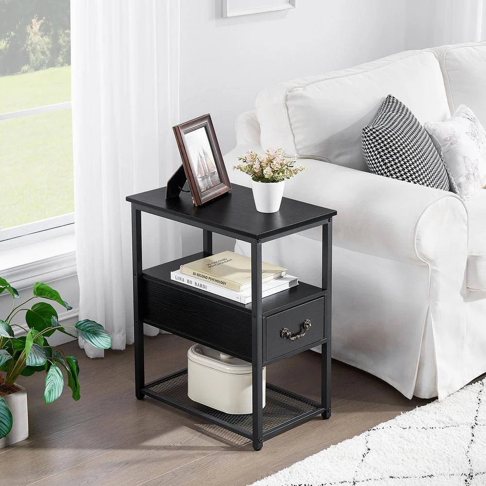 Black End Table, Narrow Chairside Table 2-Drawers and Open Storage Shelf, Nightstand 20.5 in. L x 11.8 in. W x 23.6 in. by VECELO 4 Black End Table, Narrow Chairside Table 2-Drawers and Open Storage Shelf, Nightstand 20.5 in. L x 11.8 in. W x 23.6 in. by VECELO - Image 2