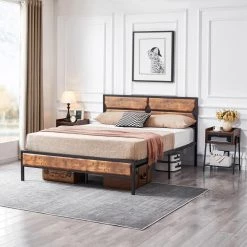 Full Size Bed Frame with Wooden Headboard, Heavy-Duty Platform Bed with Strong Metal Slat Support, 53.5 in. W, Brown by VECELO 13 Full Size Bed Frame with Wooden Headboard, Heavy-Duty Platform Bed with Strong Metal Slat Support, 53.5 in. W, Brown by VECELO -Camaflexi Shop black vecelo platform beds khd btj mbf05 rbn 4f 1000