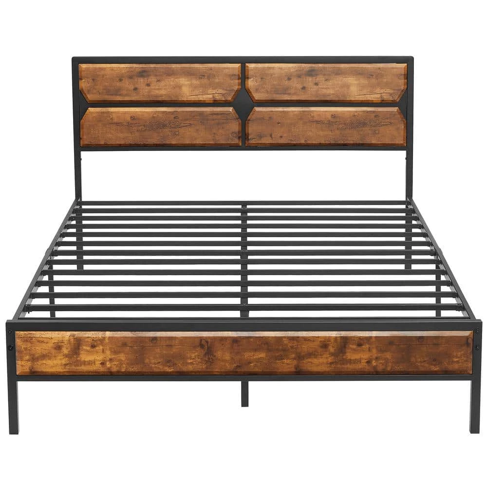 Full Size Bed Frame with Wooden Headboard, Heavy-Duty Platform Bed with Strong Metal Slat Support, 53.5 in. W, Brown by VECELO 3 Full Size Bed Frame with Wooden Headboard, Heavy-Duty Platform Bed with Strong Metal Slat Support, 53.5 in. W, Brown by VECELO