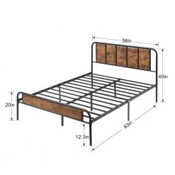 Full size Bed Frame with Industrial Wooden Headboard, High Metal Platform Bed, No Box Spring Needed, 56"W，Brown by VECELO -Camaflexi Shop black vecelo platform beds khd btj mbf07 rbn 1f 1000