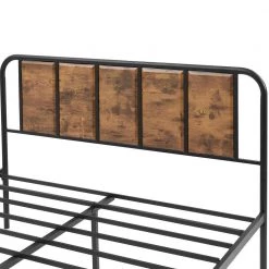 Full size Bed Frame with Industrial Wooden Headboard, High Metal Platform Bed, No Box Spring Needed, 56"W，Brown by VECELO -Camaflexi Shop black vecelo platform beds khd btj mbf07 rbn 76 1000