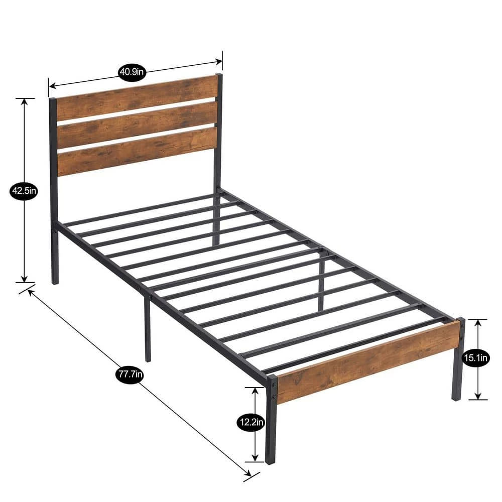 12 in. Full Size Metal Platform Bed Frame with Wooden Headboard and Footboard Non-Slip without Noise by VECELO 7 12 in. Full Size Metal Platform Bed Frame with Wooden Headboard and Footboard Non-Slip without Noise by VECELO - Image 5