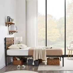 12 in. Full Size Metal Platform Bed Frame with Wooden Headboard and Footboard Non-Slip without Noise by VECELO 15 12 in. Full Size Metal Platform Bed Frame with Wooden Headboard and Footboard Non-Slip without Noise by VECELO -Camaflexi Shop black vecelo platform beds khd btj mbt02 rbn 44 1000