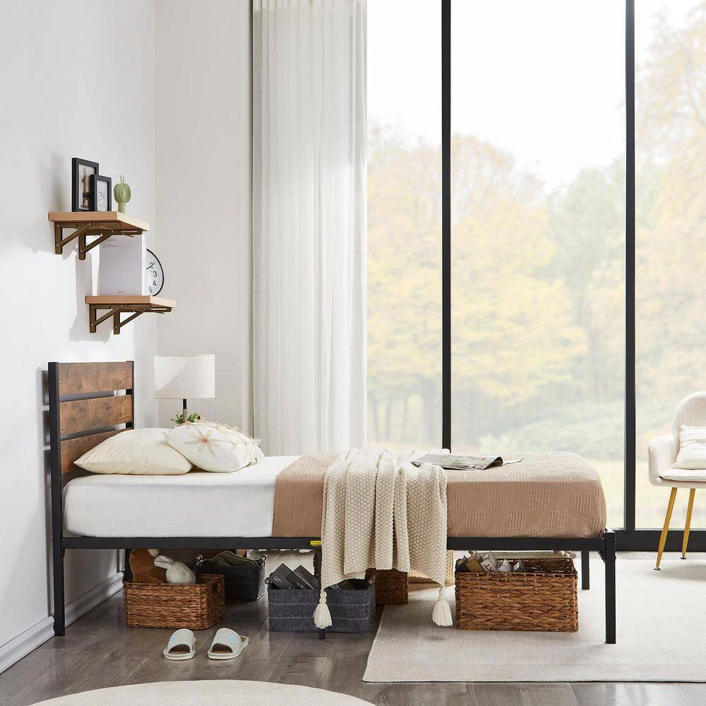 12 in. Full Size Metal Platform Bed Frame with Wooden Headboard and Footboard Non-Slip without Noise by VECELO 8 12 in. Full Size Metal Platform Bed Frame with Wooden Headboard and Footboard Non-Slip without Noise by VECELO - Image 6