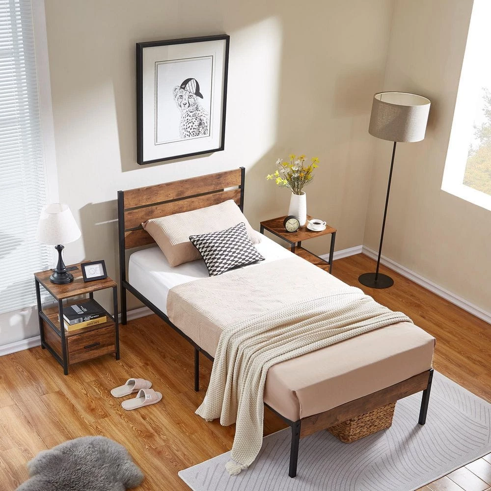 12 in. Full Size Metal Platform Bed Frame with Wooden Headboard and Footboard Non-Slip without Noise by VECELO 6 12 in. Full Size Metal Platform Bed Frame with Wooden Headboard and Footboard Non-Slip without Noise by VECELO - Image 4