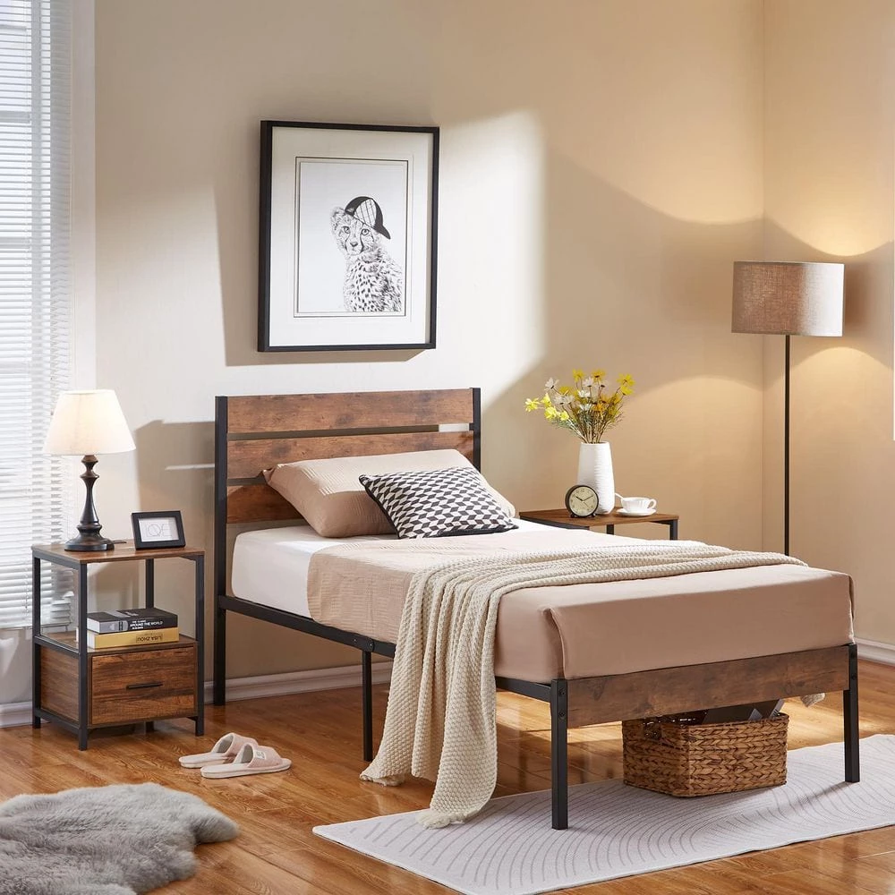 12 in. Full Size Metal Platform Bed Frame with Wooden Headboard and Footboard Non-Slip without Noise by VECELO 5 12 in. Full Size Metal Platform Bed Frame with Wooden Headboard and Footboard Non-Slip without Noise by VECELO - Image 3