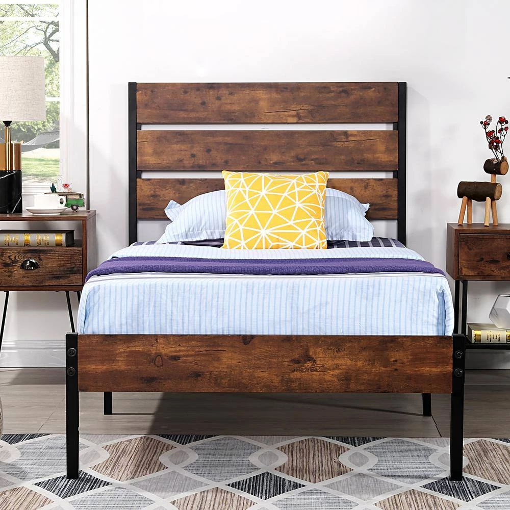 12 in. Full Size Metal Platform Bed Frame with Wooden Headboard and Footboard Non-Slip without Noise by VECELO 10 12 in. Full Size Metal Platform Bed Frame with Wooden Headboard and Footboard Non-Slip without Noise by VECELO - Image 8