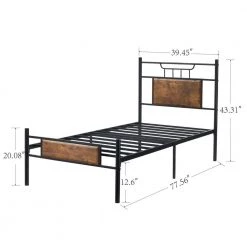 Twin Size Metal Platform Bed with Wood Headboard and Footboard Non-Slip without Noise Under Bed Storage Brown 39.4 in. W by VECELO -Camaflexi Shop black vecelo platform beds khd btj mbt06 rbn 1f 1000