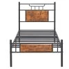 Twin Size Metal Platform Bed with Wood Headboard and Footboard Non-Slip without Noise Under Bed Storage Brown 39.4 in. W by VECELO -Camaflexi Shop black vecelo platform beds khd btj mbt06 rbn 64 1000