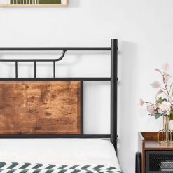 Twin Size Metal Platform Bed with Wood Headboard and Footboard Non-Slip without Noise Under Bed Storage Brown 39.4 in. W by VECELO -Camaflexi Shop black vecelo platform beds khd btj mbt06 rbn 76 1000