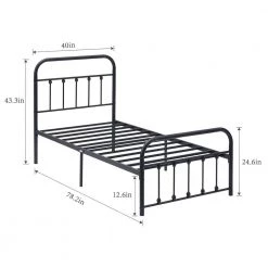 Twin Size Bed Frame with Headboard, Heavy Duty Platform Bed Frame, No Box Spring Needed, 40"W, Black by VECELO -Camaflexi Shop black vecelo platform beds khd btj mbt08 blk 1f 1000