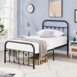 Twin Size Bed Frame with Headboard, Heavy Duty Platform Bed Frame, No Box Spring Needed, 40"W, Black by VECELO -Camaflexi Shop black vecelo platform beds khd btj mbt08 blk 44 1000