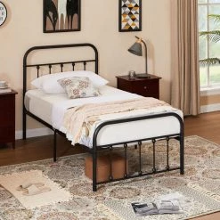 Twin Size Bed Frame with Headboard, Heavy Duty Platform Bed Frame, No Box Spring Needed, 40"W, Black by VECELO -Camaflexi Shop black vecelo platform beds khd btj mbt08 blk 4f 1000